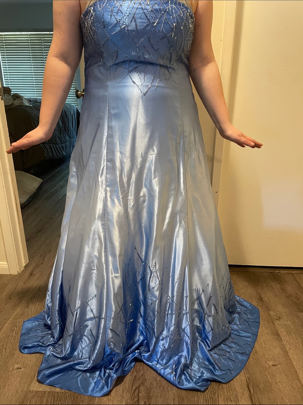 Strapless Beaded Prom Gown in Light Blue
